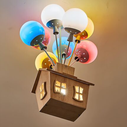 Ahşap ev temalı balon avize, modern dekoratif sarkıt lamba, çocuk odası aydınlatma