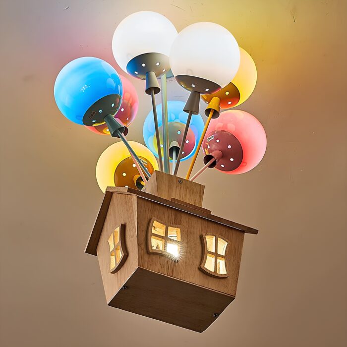 Ahşap ev temalı balon avize, modern dekoratif sarkıt lamba, çocuk odası aydınlatma