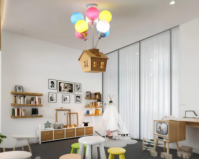Ahşap Uçan Ev Renkli Balon Avize - Görsel 4
