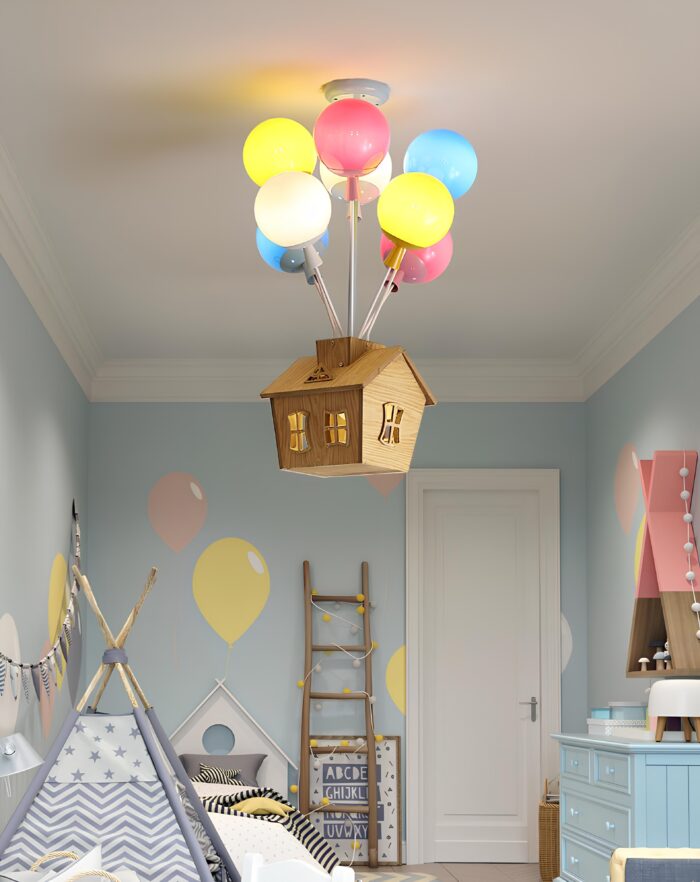 Ahşap Uçan Ev Renkli Balon Avize - Görsel 6