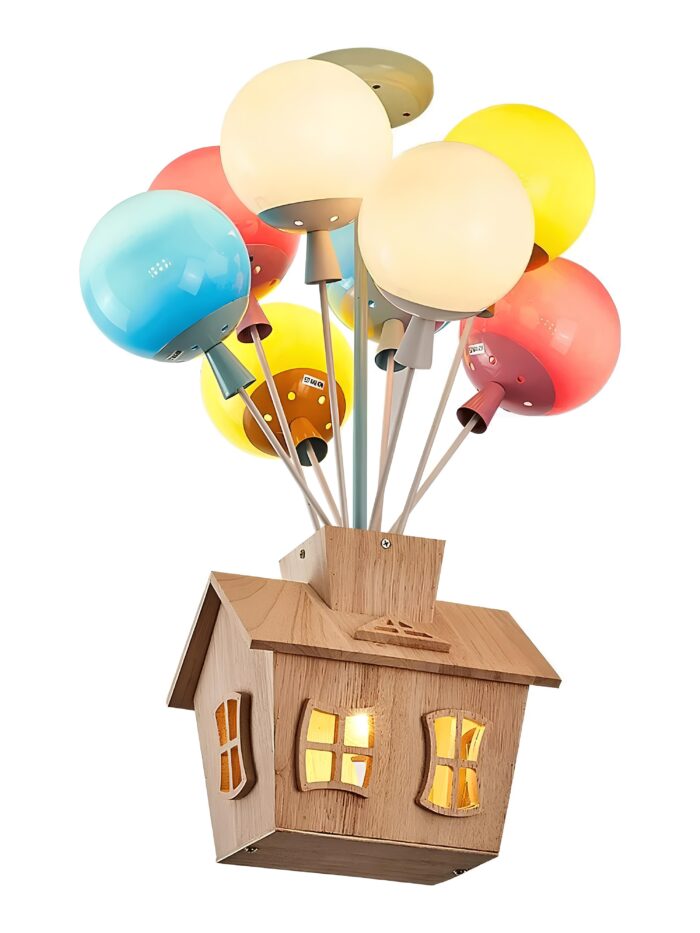 Ahşap Uçan Ev Renkli Balon Avize - Görsel 3