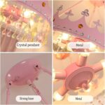 Pembe Taç Çocuk Odası Avizesi | Kristal Taşlı Metal Prenses Avize - Görsel 6