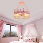 Pembe Taç Çocuk Odası Avizesi | Kristal Taşlı Metal Prenses Avize - Görsel 3