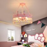 Pembe Taç Çocuk Odası Avizesi | Kristal Taşlı Metal Prenses Avize - Görsel 2